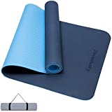 Devonlosky Yoga Mat, Non-slip Eco Friendly Exercise Yoga Mat for Men and Women, 1/4-Inch Thick High Density Pro Mat with Carrying Strap for Yoga Pilates and Fitness Exercise (Dark Blue/Light Blue)