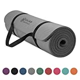 Gaiam Essentials Thick Yoga Mat Fitness & Exercise Mat With Easy-Cinch Yoga Mat Carrier Strap, Grey, 72 InchL X 24 InchW X 2/5 Inch Thick